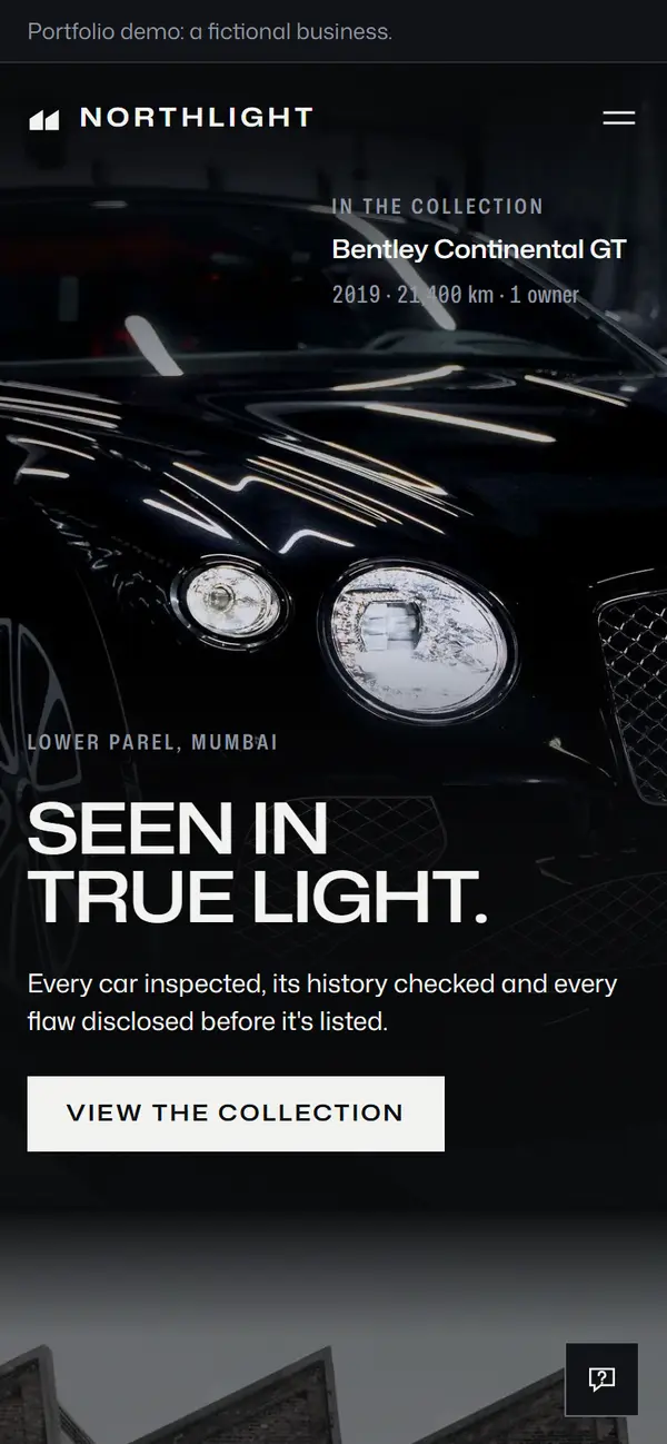 The same Northlight page on a phone, the headline stacked under the car.